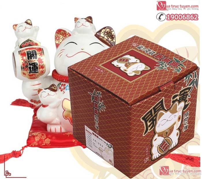 Mèo thần tài Ngũ phúc lâm môn và hộp kèm theo