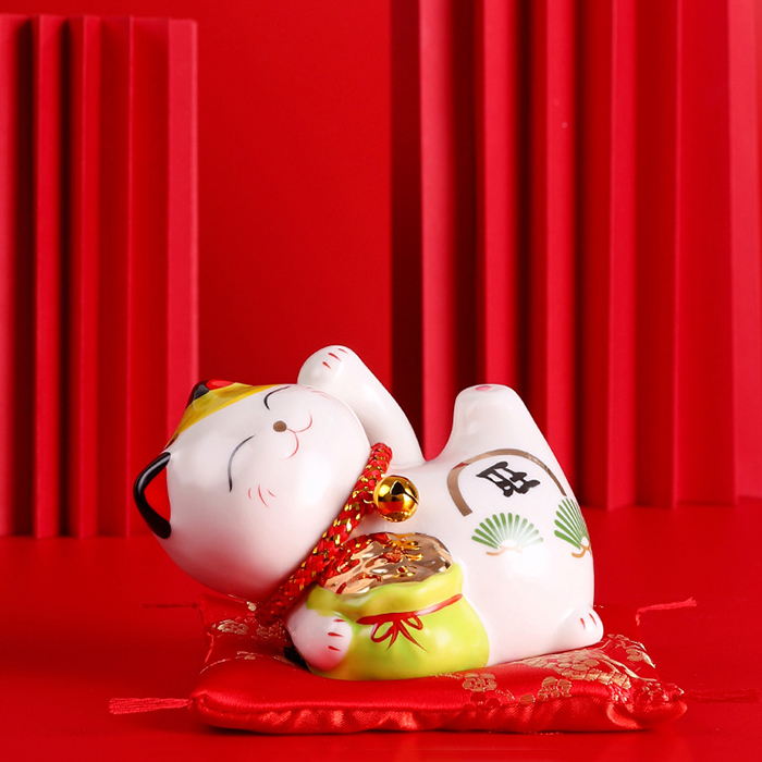 Mèo thần tài dáng nằm sung túc an nhàn 11cm 