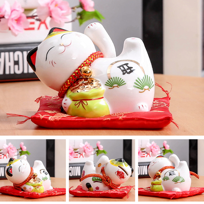 Mèo thần tài dáng nằm sung túc an nhàn 11cm 