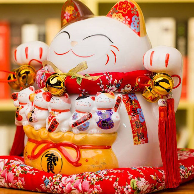 Mèo thần tài giơ 2 tay - Niên niên cát tường