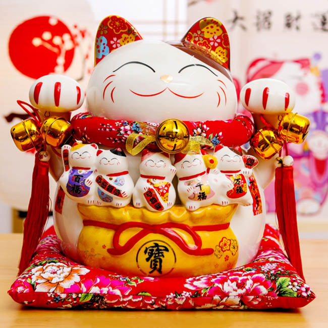 Mèo thần tài giơ 2 tay - Niên niên cát tường