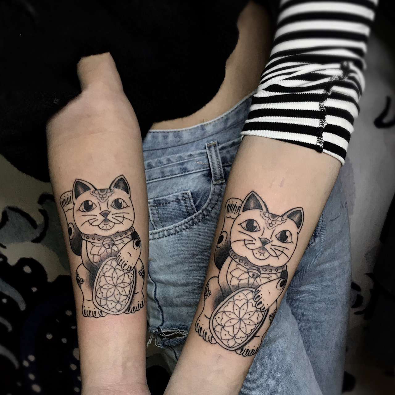 Hình xăm mèo thần tài Hình xăm mèo thần tài