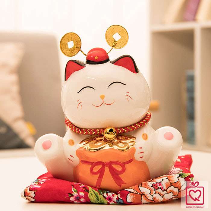 Mèo thần tài Tiền Vào Đầy Túi 15cm Mèo thần tài Tiền Vào Đầy Túi 15cm