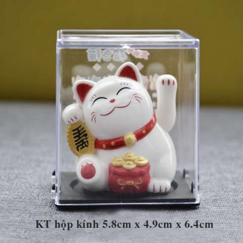 Mèo vẫy tay năng lượng mặt trời hộp kính Phát Lộc