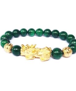 Vòng tay phong thủy tỳ hưu đá Chalcedony ngọc lục bảo