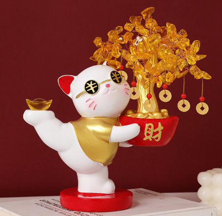 Mèo thần tài cầm cây ngân lượng Buôn bán phát đạt