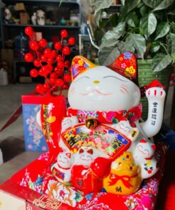 Mèo vẫy tay Làm ăn Phát Tài 20cm (cầm bông lúa / đào đông)